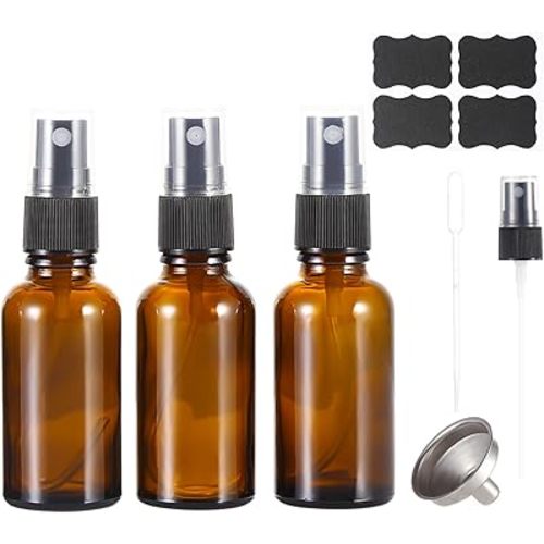 1 oz Amber Glass Spray Bottles,Small Empty Fine Mist Refillable Travel Spray Bottle for Cleaning,Perfume,Aromatherapy,Cosmetic Sprays,Hair,Essential Oils with Fine Mist Dispenser(3 Pack)