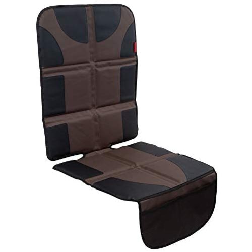 Lusso Gear Car Seat Protector with Thickest Padding - Featuring XL Size (Best Coverage Available), Durable, Waterproof 600D Fabric, PVC Leather Reinforced Corners, & 2 Large Pockets for Handy Storage - For Child Car Seat - Brown