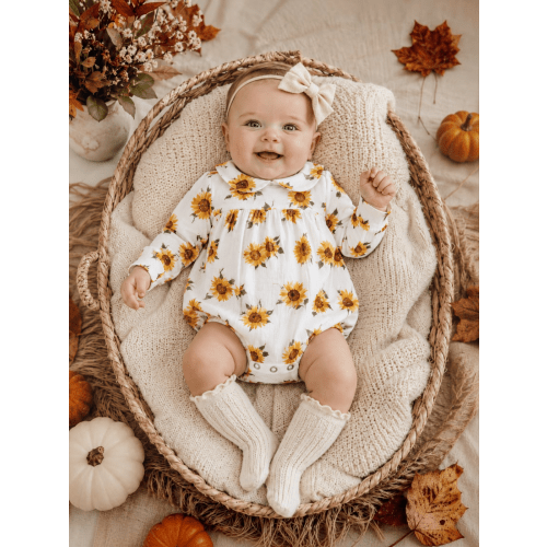 Peter Pan Collar Bubble, Baby Sunflower