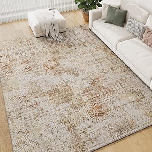 8x10 Area Rugs for Living Room Rugs Washable Rug for Bedroom Nursery Dining Room Stain Resistant Soft Rugs Distressed Neutral Abstract Modern Vintage Boho Indoor Floor Carpet Camel