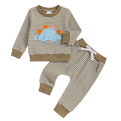 DINOSAUR Striped Outfit - Hazel & Bo