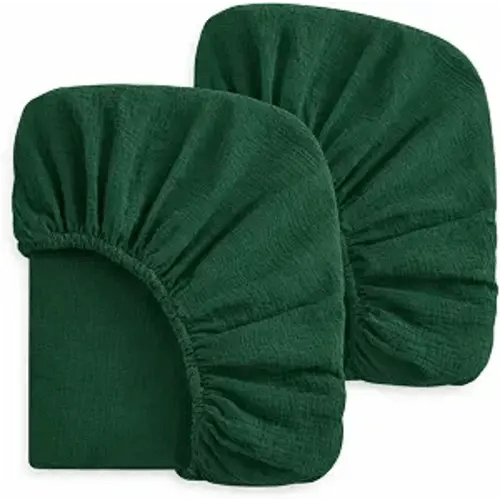 2 Pack Muslin Crib Sheets for Standard Crib Mattress 52" x 28", Dark Green