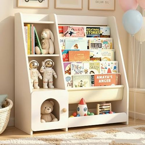 Kids Bookshelf Toy Storage Organizer 4-Tier Montessori White
