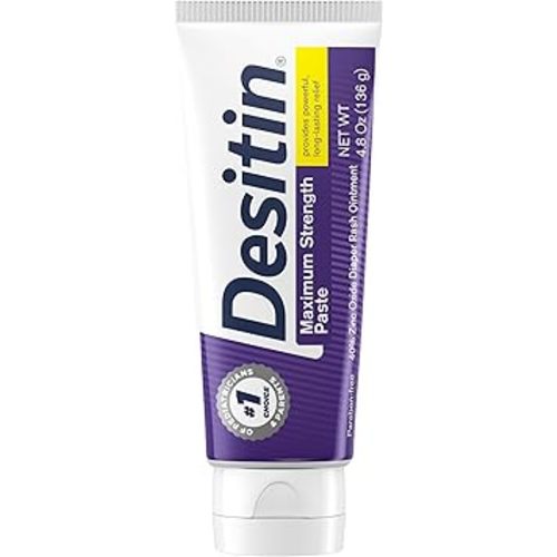 Desitin Maximum Strength Baby Diaper Rash Cream, 40% Zinc Oxide, Hypoallergenic No Added Parabens & Dyes, Protects & Relieves Baby’s Skin for Up to 12 Hours, Prevents Diaper Rash, 4.8 oz Tube