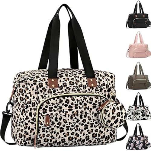 Diaper Bag Tote with Pacifier Case, Baby Bag for Women with Shoulder Straps, Travel Diaper Tote for for Mom and Dad Leopard Print
