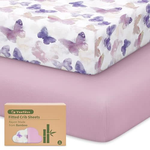 Yoofoss Baby Crib Sheets Viscose Derived from Bamboo, 2 Pack Fitted Crib Sheet for Girls Boys, Soft and Breathable Toddler Bed Sheets for Standard Crib and Toddler Mattress 52x28in