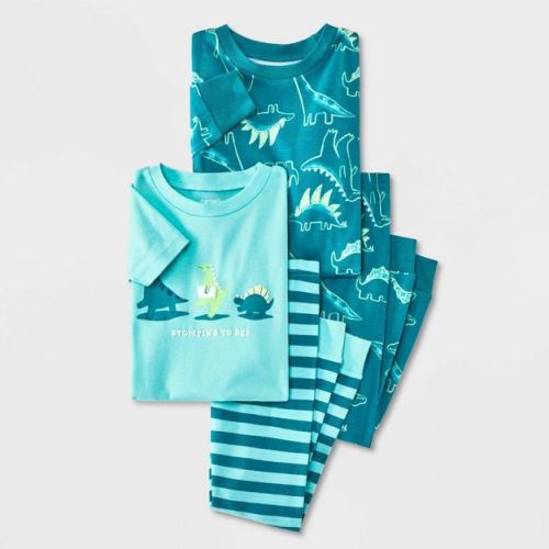 Carter's Just One You® Toddler Boys' 4pc Long & Short Sleeve Dinosaurs Printed Cotton Pajama Set - Teal/Blue 3T