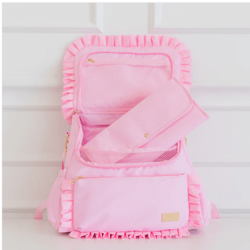 Ruffle Nylon Diaper Bag - Solid Pink