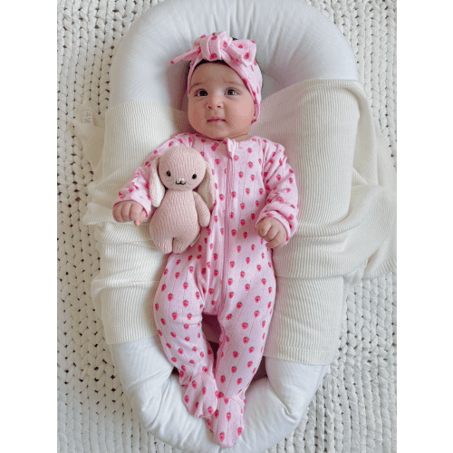 Pink Strawberry / Organic Pointelle 2-Way Zip Footie