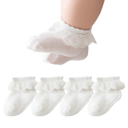 Baby Girls Lace Socks | Frilly Ruffle Princess, Cotton Dress Ankle Socks, For Newborn Infant Toddler and Kids, Cute