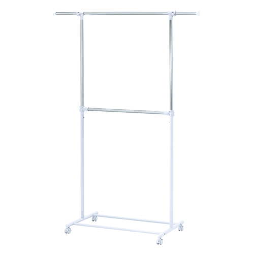 Mainstays 2-Shelf Garment Drying Clothes Rack - Adjustable Height, Locking Wheels, Metal, Silver/White - Closet Organization