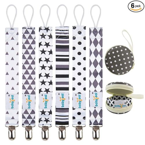 babygoal Baby Pacifier Clips for Boys, 6 Pack Pacifier Holder Clips for Baby Boys and Girls Fits for Most Pacifier Styles and Binkies 6PBM05-HZ