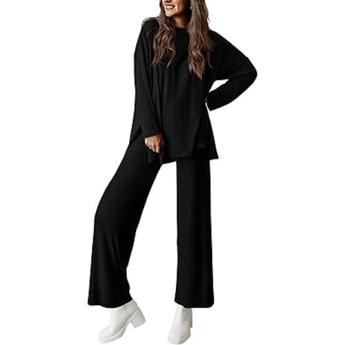 PRETTYGARDEN Women's Two Piece Lounge Sets Matching Long Sleeve Shirts Wide Leg Pants Tracksuits Travel Outfits Fall Clothes