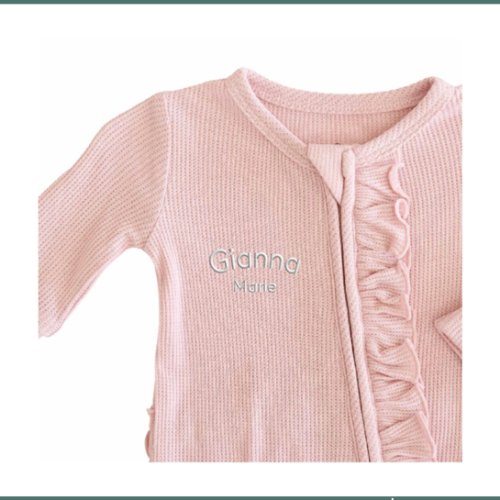 Personalized Bamboo Waffle Zipper Ruffle Footies | In Bloom