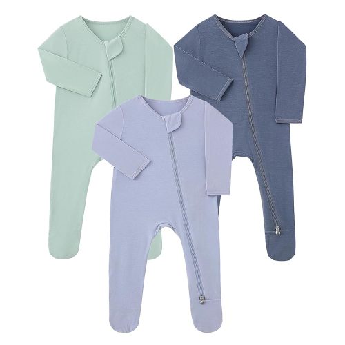 Baby Footie Pajamas Rayon Made from Bamboo 3 Pack 0-18 Months