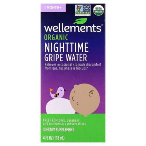 Wellements Organic Nighttime Gripe Water, 1 Month+, 4 fl oz (118 ml)