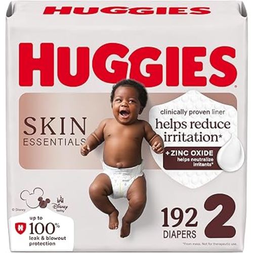 Huggies Size 2 Diapers, Skin Essentials Baby Diapers, Size 2 (12-18 lbs), 192 Count (3 Packs of 64), Packaging May Vary