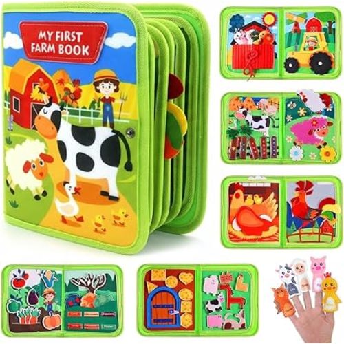 Cobelae Busy Book for Toddlers 1-3, Montessori Toys for 1 Year Old, Felt Farm Quiet Activity Book, Educational Busy Board, Toddler Travel Toy for Boys & Girls, Birthday Gift