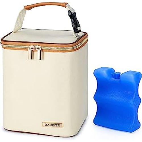 BABEYER Breast Milk Cooler Bag with Ice Pack Fits 4 Baby Bottles Up to 9 Ounce, Baby Bottle Bag Great for Nursing Mom Daycare
