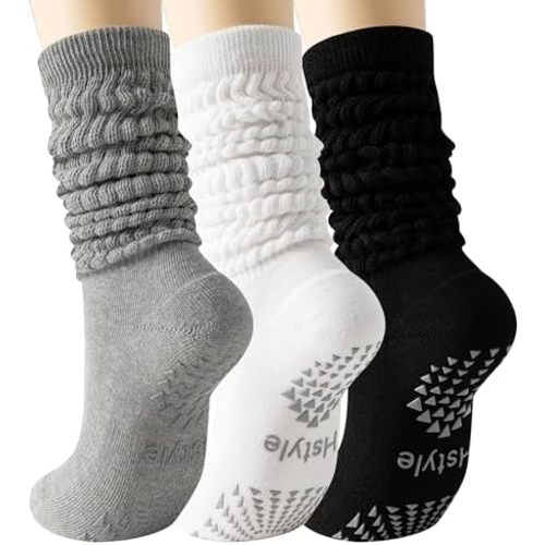 Hstyle Grip Pilates Socks for Women, Slouch Scrunch Yoga Barre Socks for Hospital Workout