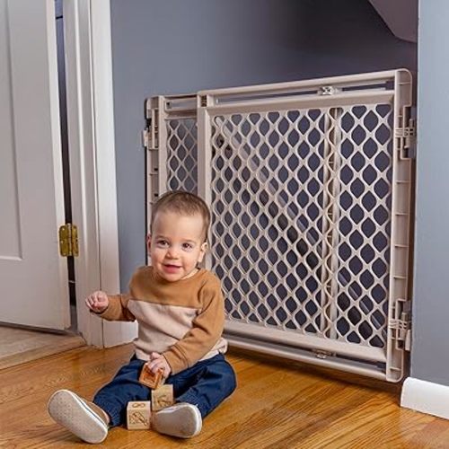 Toddleroo by North States - Stairway Secure Baby Gate: Plastic Baby Gate for Stairs & Doorways - Adjustable Indoor Safety Gate - Made in USA - 27 to 41 Inches Wide - 27 Inches Tall - Sand