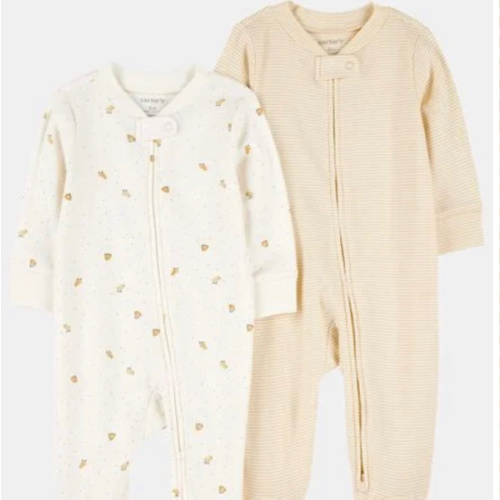 Baby 2-Pack 2-Way Zip Cotton Sleep & Play Pajamas - White/Beige | Carter's