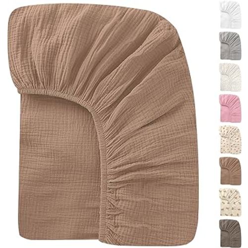 52x28 Inches Muslin Crib Sheets Fitted Crib Mattress Sheet for Baby Girls & Boys, 100% Cotton, Soft Boho Neutral Toddler Bedding Bed Sheets Fits Well Standard Size Crib Mattress 28x52 Inches