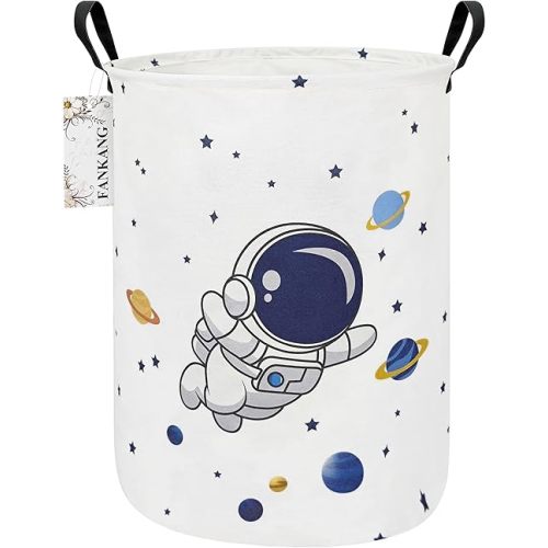 FANKANG Storage Basket, Nursery Hamper Canvas Laundry Basket Foldable with Waterproof PE Coating Large Storage Baskets for Kids Boys and Girls, Office, Bedroom, Clothes,Toys(Astronaut)