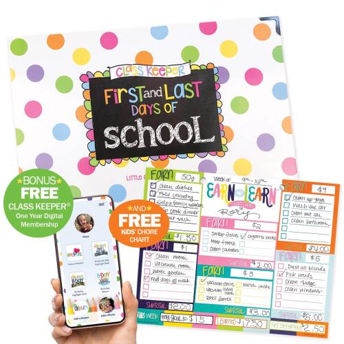 Class Keeper® School Days Memory Book & Chore Chart Bundle + BONUS App Membership | Kids School Keepsake Organizer | (2) Styles