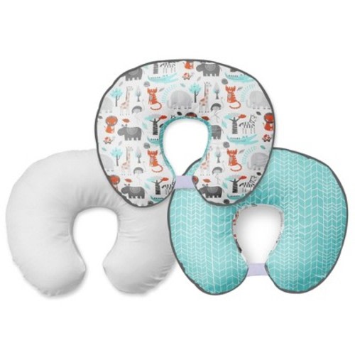 Bacati - 3 pc Safari Jungle Aqua Orange Gray Boys Hugster Feeding & Infant Support Nursing Pillow