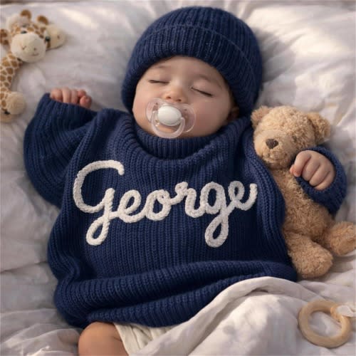 Hand Embroidery Sweaters, Custom Toddler Sweaters, Knit Sweater, Baby Jumper, Gifts for Daughters, Nursery Gifts, Baby Boy Gift, Baby Girl