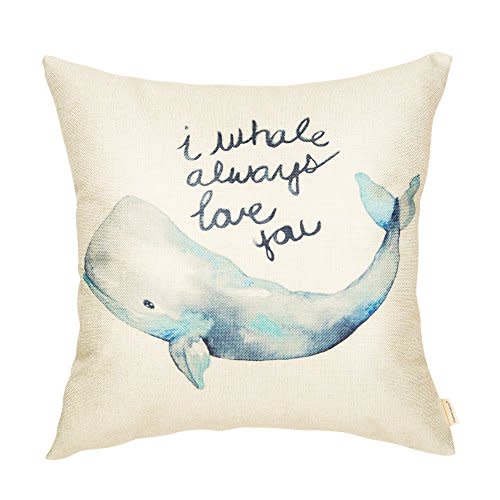 Fahrendom Watercolor I Whale Always Love You Cute Lover Decoration Nursery | Sign Décor Cotton Linen Home Decorative Throw Pillow Case Cushion Cover with Words for Sofa Couch 18x18 Inches
