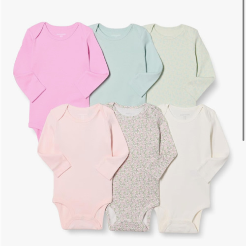 Amazon Essentials Unisex Babies' Long-Sleeve Bodysuits, Pack of 6