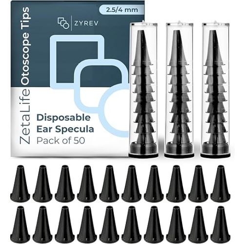 Zyrev ZetaLife Otoscope Cover Plastic Otoscope Specula Tips, Disposable Ear Specula Pack of 50 2.5/4 mm Disposable Covers