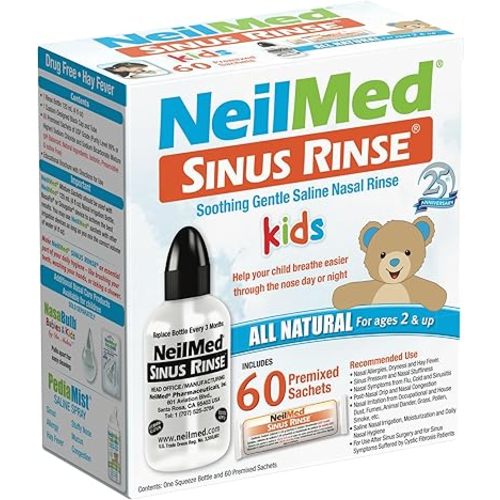 Neilmed's Sinus Rinse, Pediatric, Complete Saline Nasal Rinse Kit 60 Premixed Packets