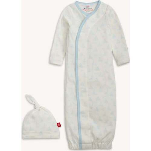 Tiny Tides Bl Org Cot Magnetic Gown + Hat Set