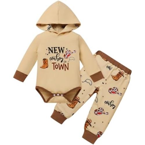 IBTOM CASTLE Baby Boy Clothes Infant Baby Boy Fall Winter Clothing Animal Prined Long Sleeve Hoodie Romper + Long Pants