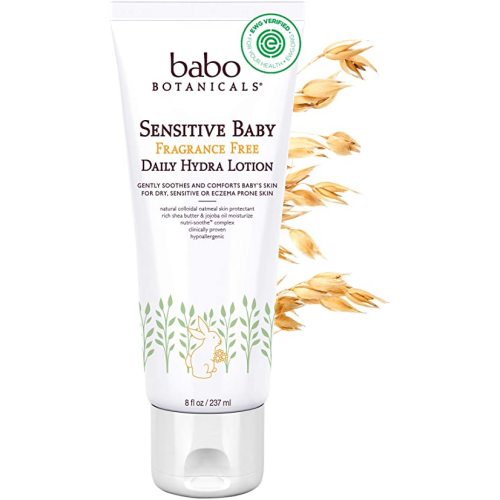 Babo Botanicals Sensitive Baby Fragrance-Free Daily Hydra Lotion - with Colloidal Oatmeal, Shea Butter & Jojoba Oil - EWG Verified, Vegan & Hypoallergenic - 8 fl. oz - 8 Fl Oz (Pack of 1)