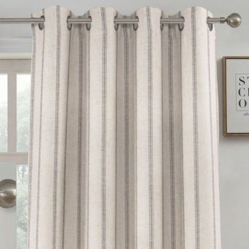 DriftAway Farmhouse Linen Blackout Curtains for Living Room Striped Lined Grommet Rustic Drapes Gray Stripe 52X96