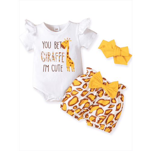 PatPat Baby Girl Romper and Shorts with Headband Outfits Set, Sizes 0-3 Months