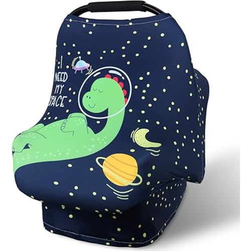 Metplus Car Seat Cover Baby, No Touch Sign Carseat Canopy, Nursing Breastfeeding Covers, Stretchy Universal Fit, Multi-Use for Stroller/Shopping Cart/High Chair, Gender Neutral Shower Gift