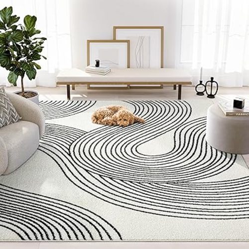 Abani Nuevo Beige Black Swirls Modern Area Rug 4' x 6' for Living Room, Bedroom - Abstract Design - Durable & Easy to Clean