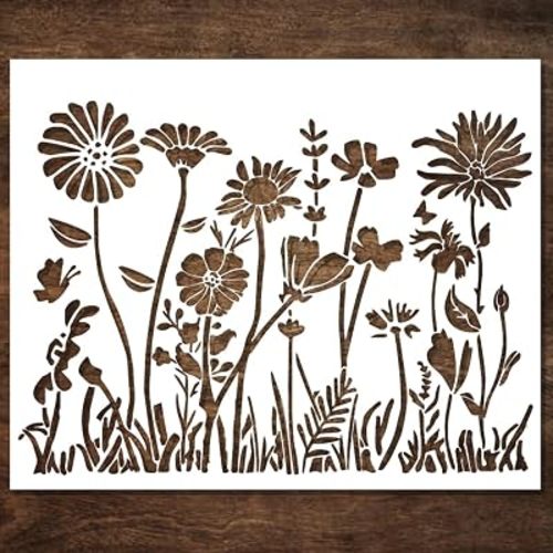DLY LIFESTYLE Large Wildflower Stencil for Painting (15x12 Inches) - Stencils for Crafts Reusable for Canvas, Fences, Fabric, Furniture - DIY Wall Stencils for Painting Large Pattern