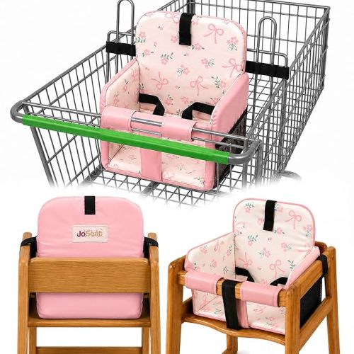 Shopping Cart Seat Cover for Baby, Pink Bows | High Chair & Grocery Cart Seat Protector, Machine Washable Reusable Cart Liner & Swing Insert, Unisex, Soft, Portable