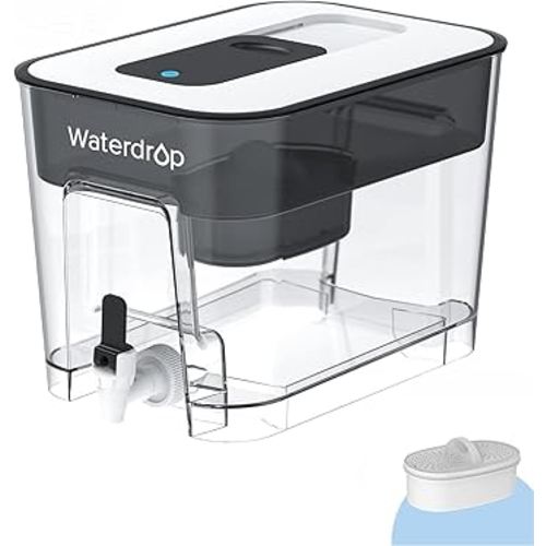Waterdrop 40-Cup Large Water Filter Dispenser with 1 Filter, 200-Gallon Long-Life, for Home and Office, 5X Times Lifetime, Reduces Chlorine, PFOA/PFOS and More, BPA Free, Black