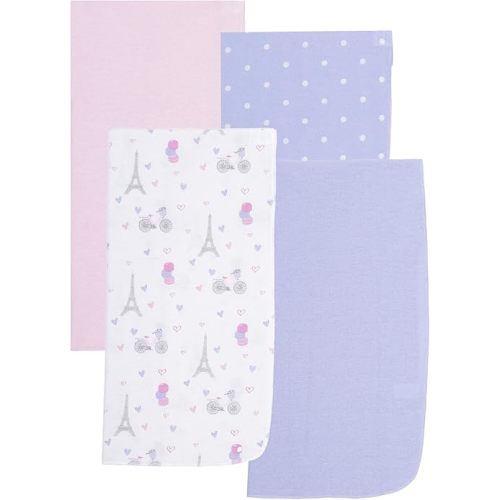 EVERYDAY KIDS 4 Pack of Soft Flannel Receiving Baby Blanket Set for Girls; Pink and Grey Baby Swaddle Blankets with Paris Eiffel Tower and Polka Dot Designs for Newborn Baby Girl Nursery