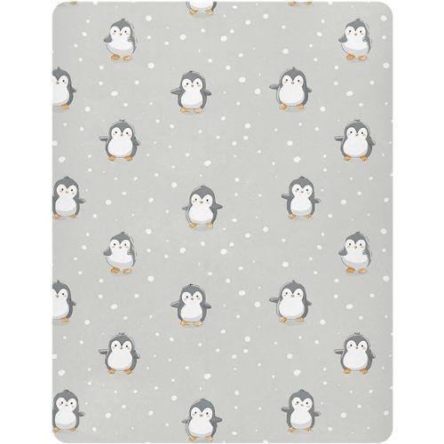Pfrewn Crib Sheets for Boys Girls Cute Cartoon Penguin Fitted Crib Sheet Fits Standard Crib Mattress Pads Stretch Soft Toddler Baby Sheet, 52x28x9IN