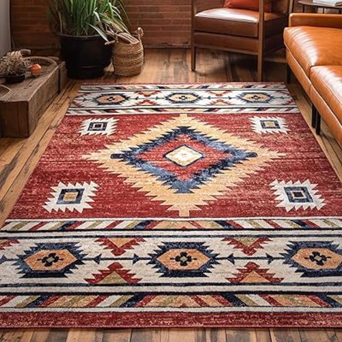 Well Woven Tulsa Lea Crimson Southwestern 6'7" X 9'3" Area Rug