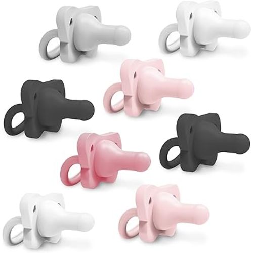 Dr. Brown's HappyPaci 100% Silicone Baby Pacifier, Contoured One-Piece Design, Light-Pink, Pink, White, Black, Gray, 0-6m, BPA-Free, 8-Pack