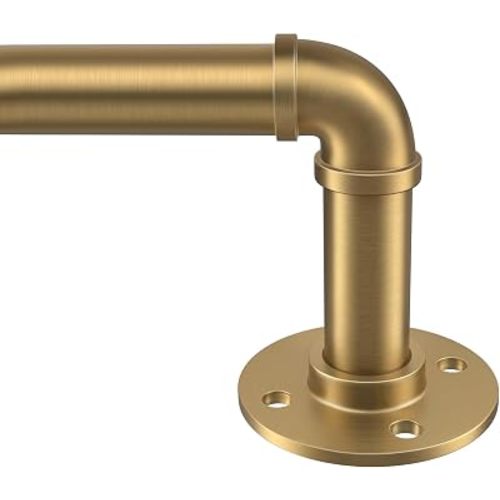 Zeerobee 1 Inch Industrial Wrap Around Curtain Rods, Brushed Gold, 48"-86"